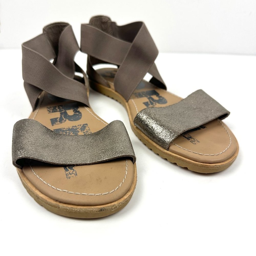 Sorel Ella Sandals Open Toe Metallic Leather Comfortable Taupe Brown Size 9 - Picture 3 of 7